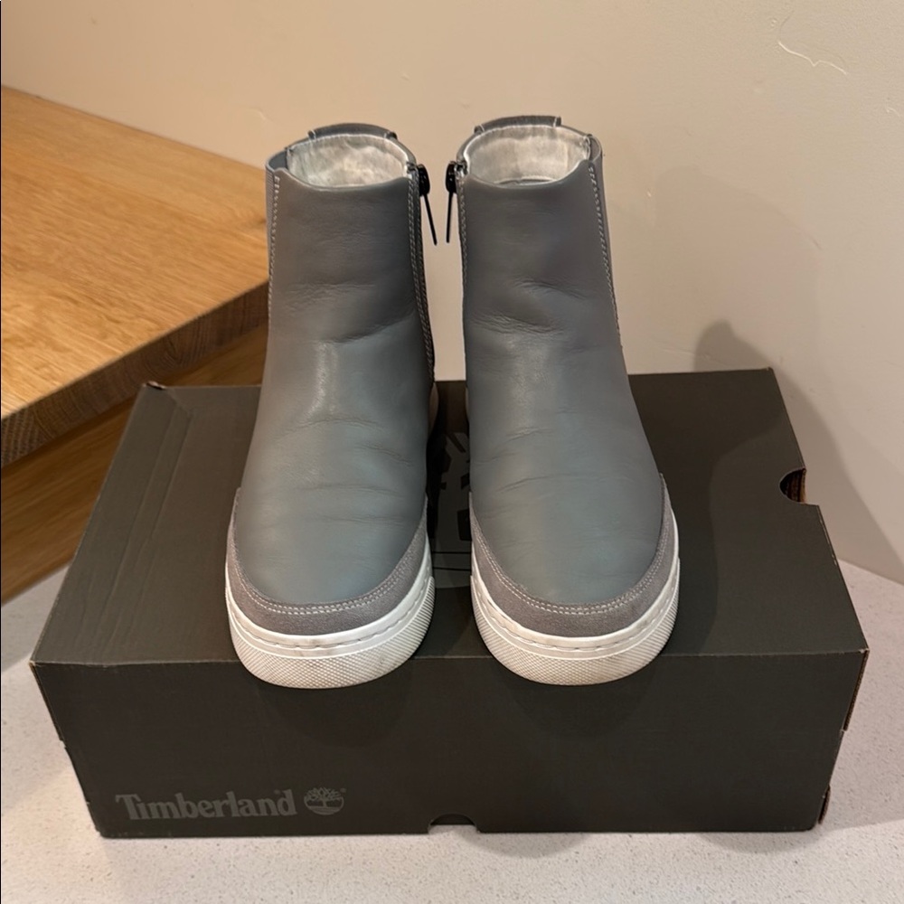 Timberland Atlanta Chelsea Boot Sneaker in Grey Full Grain Leather Size 8